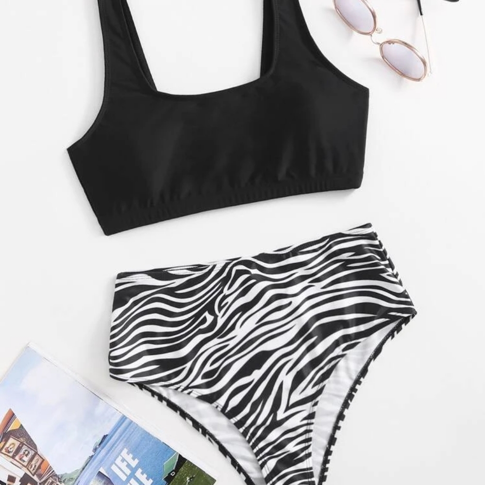 Zebra Striped High Waisted Bikini Set